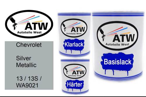 Chevrolet, Silver Metallic, 13 / 13S / WA9021: 1L Lackdose + 1L Klarlack + 500ml Härter - Set, von ATW Autoteile West.